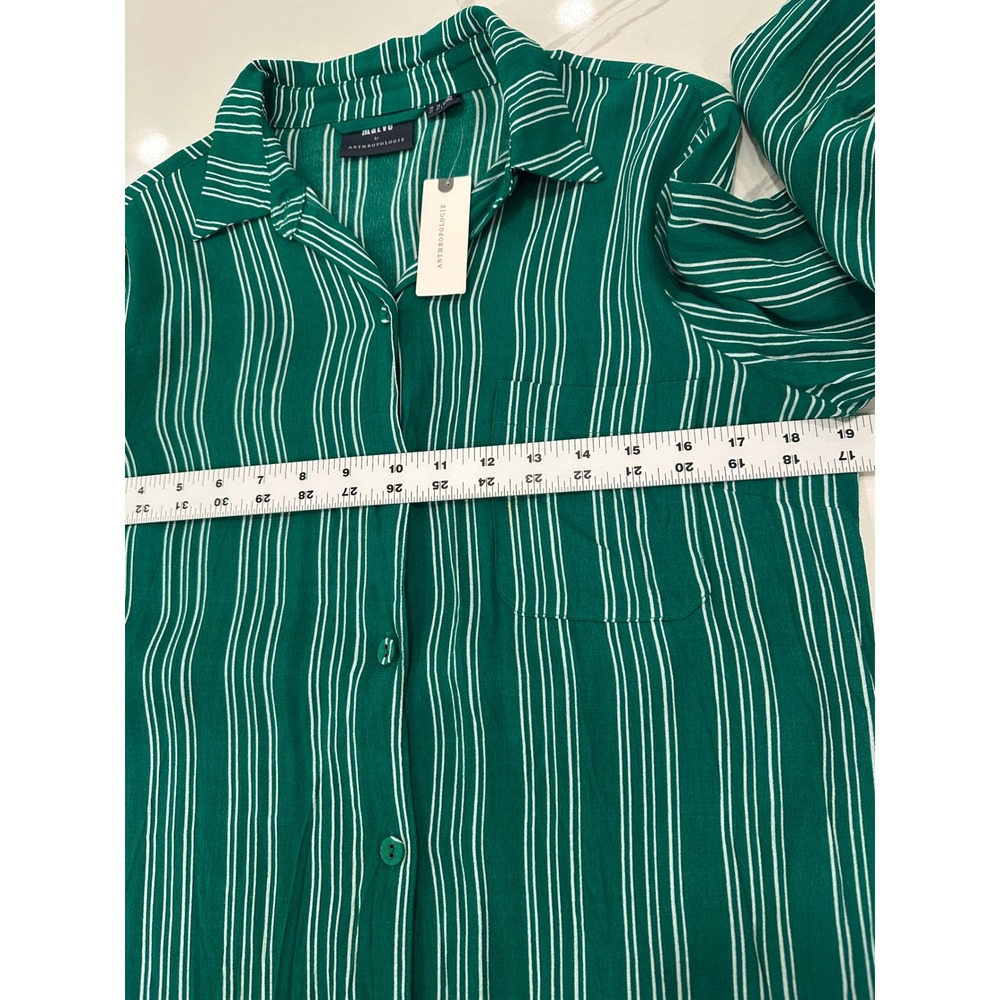 NWT Anthropologie Maeve Martina Belted Shirt Dress Sz 10 Green Striped Coastal - Picture 8 of 16